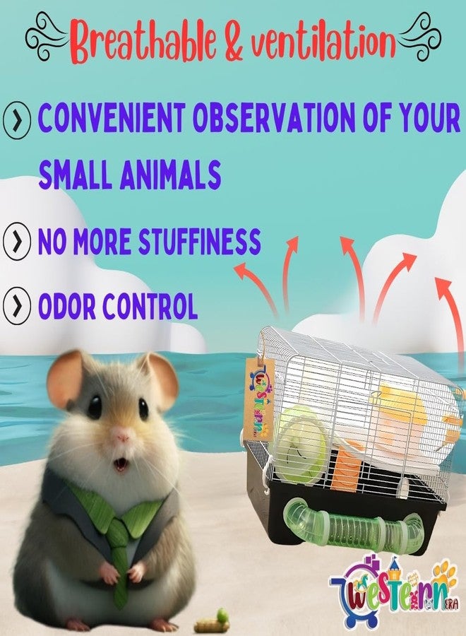 Western Era Hamster Cage - Wired Top for Easy Viewing, Built-in Handle for Portability, Fully Ventilated for Pet Comfort, Safe & Secure Transport of Gerbils, Small Pets, Food Tray & Water Bottle - Image 3